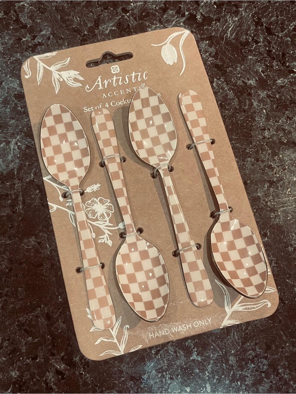 Artistic Accents Beige Checkered Cocktail Spoons - Set of 4